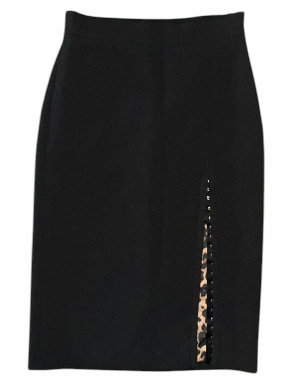 Zara Black Pencil Midi Skirt Leopard Lace-Up Slit Detail Size S